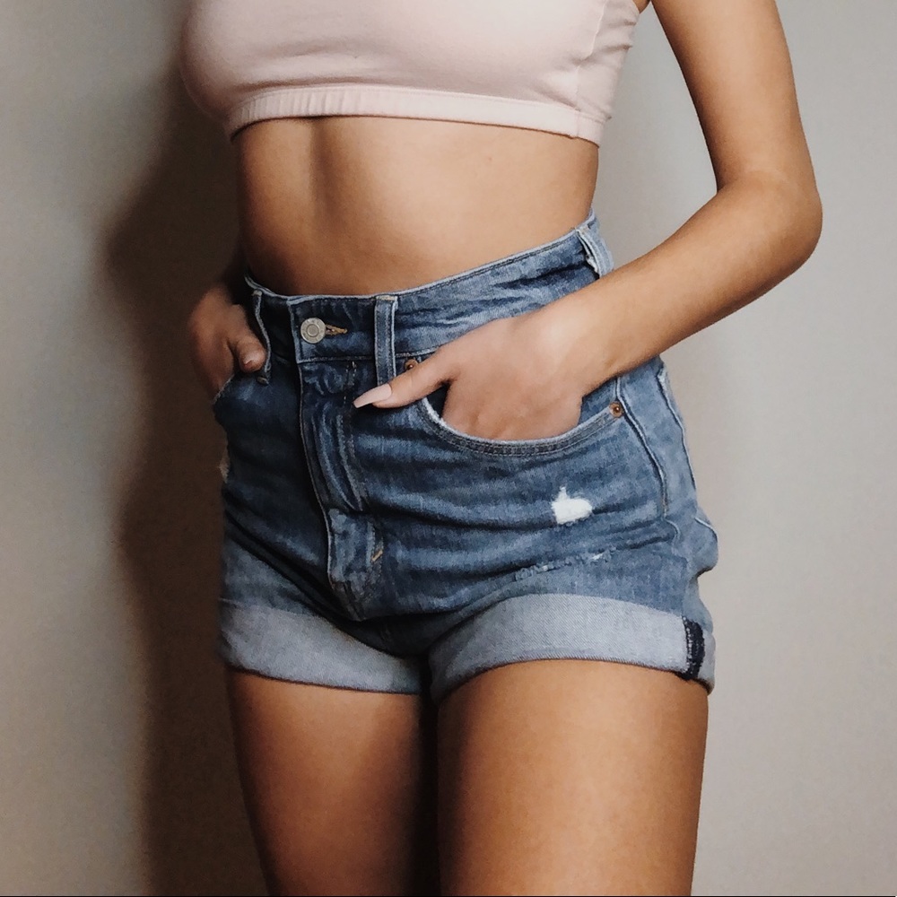 High-waisted denim shorts